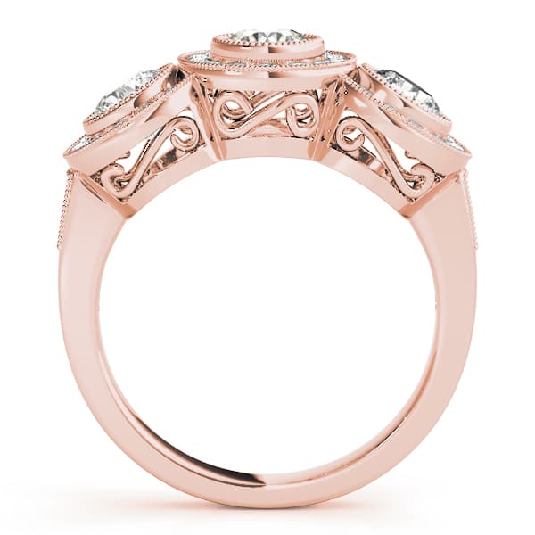 3-Stone Bezel Set Milgrain Halo Engagement Ring, style 84448, Side view in rose gold