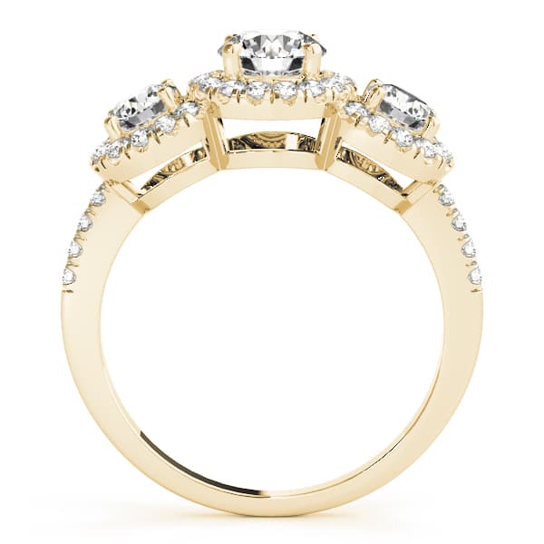3-Stone Halo Split Prong Engagement Ring, style 84449, Side view in yellow gold