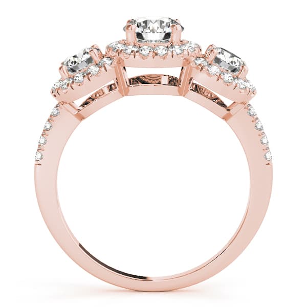 3-Stone Halo Split Prong Engagement Ring, style 84449, Side view in rose gold