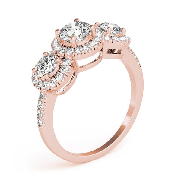 3-Stone Halo Split Prong Engagement Ring, style 84449, Top view in rose gold