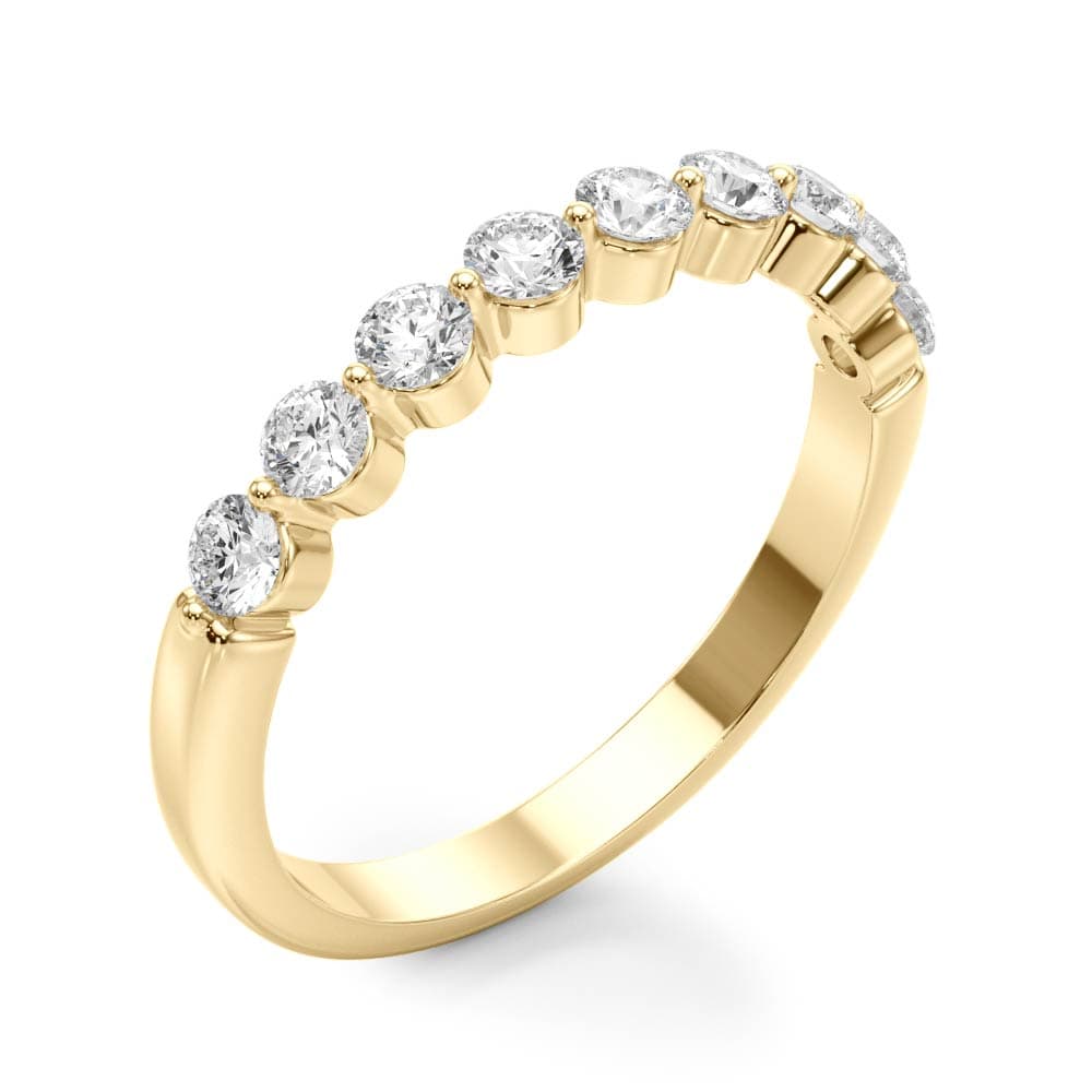 Single Shared Prong Wedding Band (2 ct. tw.), Angle view in yellow gold
