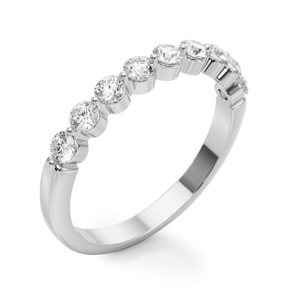 Single Shared Prong Wedding Band (2 ct. tw.), Angle view in white gold or platinum