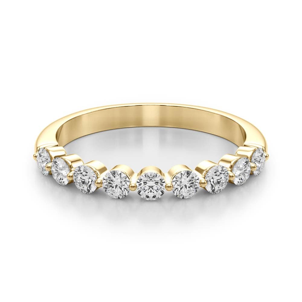 Single Shared Prong Wedding Band (2 ct. tw.), On hand view in yellow gold
