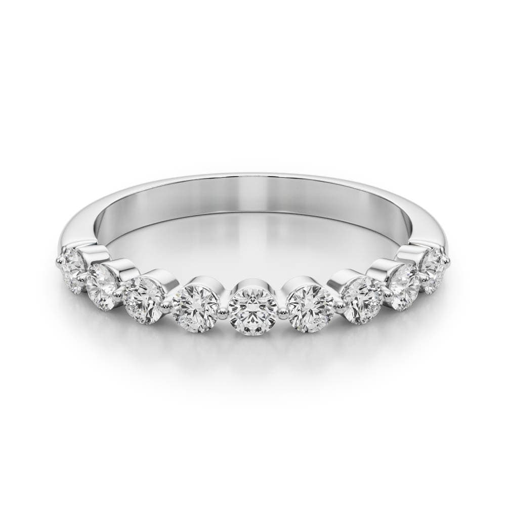 Single Shared Prong Wedding Band (2 ct. tw.), On hand view in white gold or platinum
