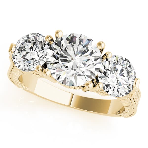3 Stone Round Engagement Ring, style 84462, Front view in yellow gold