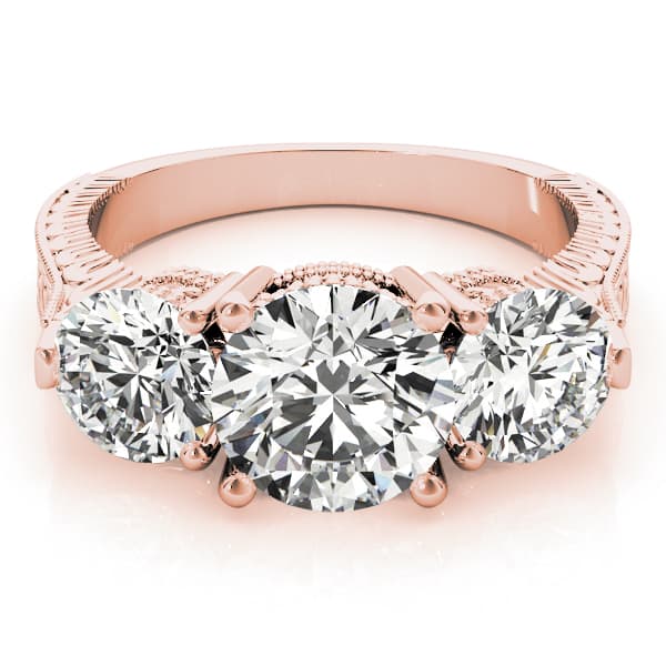 3 Stone Round Engagement Ring, style 84462, On hand view in rose gold