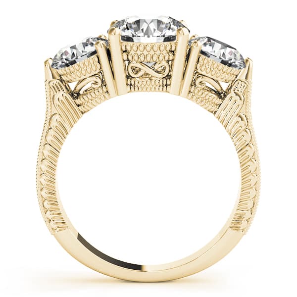 3 Stone Round Engagement Ring, style 84462, Side view in yellow gold