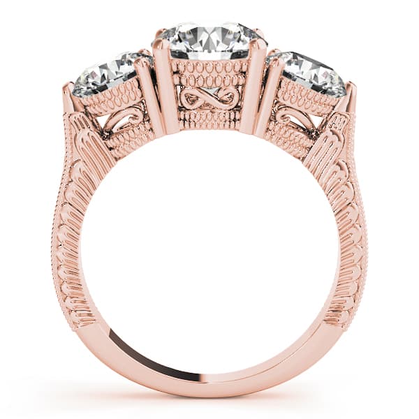 3 Stone Round Engagement Ring, style 84462, Side view in rose gold