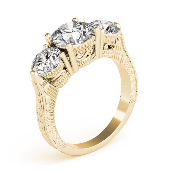 3 Stone Round Engagement Ring, style 84462, Top view in yellow gold