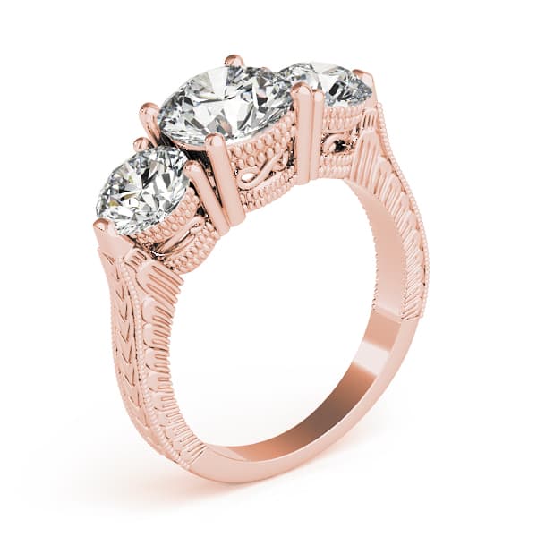 3 Stone Round Engagement Ring, style 84462, Top view in rose gold
