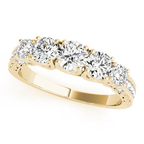 Prong Set Milgrain Trellis Wedding Band (0.81 ct. tw.), Front view in yellow gold