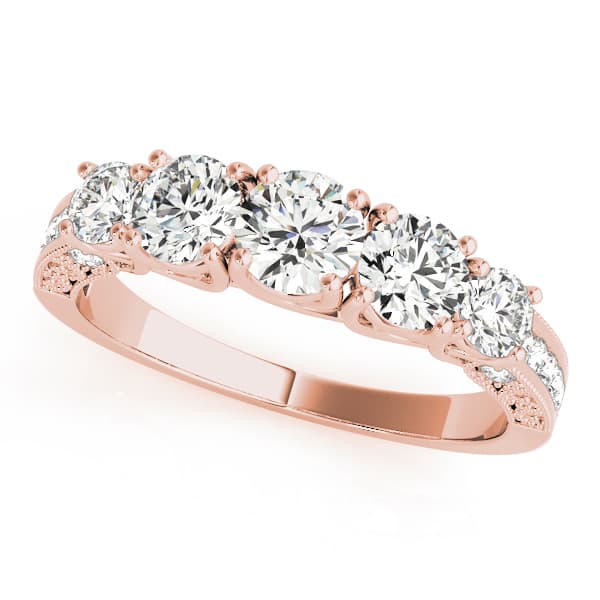 Prong Set Milgrain Trellis Wedding Band (0.81 ct. tw.), Front view in rose gold