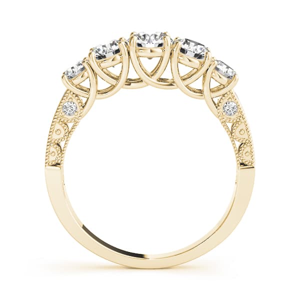 Prong Set Milgrain Trellis Wedding Band (0.81 ct. tw.), Side view in yellow gold