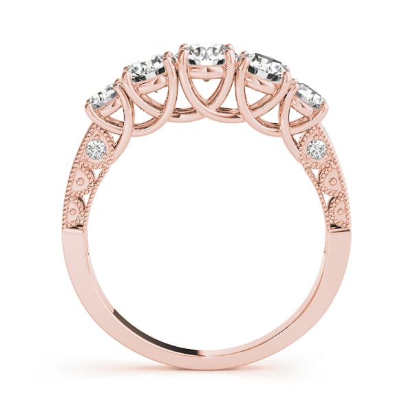Prong Set Milgrain Trellis Wedding Band (0.81 ct. tw.), Side view in rose gold