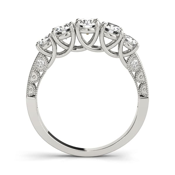 Prong Set Milgrain Trellis Wedding Band (0.81 ct. tw.), Side view in white gold or platinum