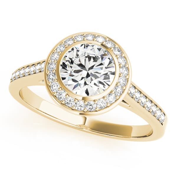 Halo Round Engagement Ring, style 84474, Front view in yellow gold