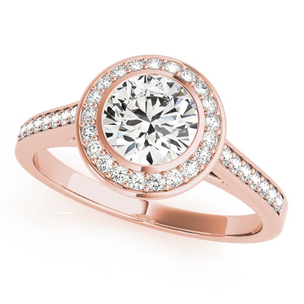 Halo Round Engagement Ring, style 84474, Front view in rose gold