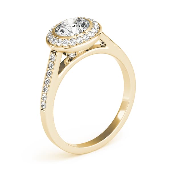 Halo Round Engagement Ring, style 84474, Angle view in yellow gold
