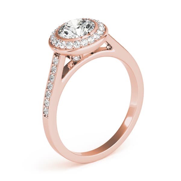 Halo Round Engagement Ring, style 84474, Angle view in rose gold