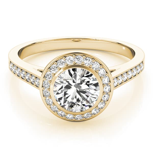 Halo Round Engagement Ring, style 84474, On hand view in yellow gold