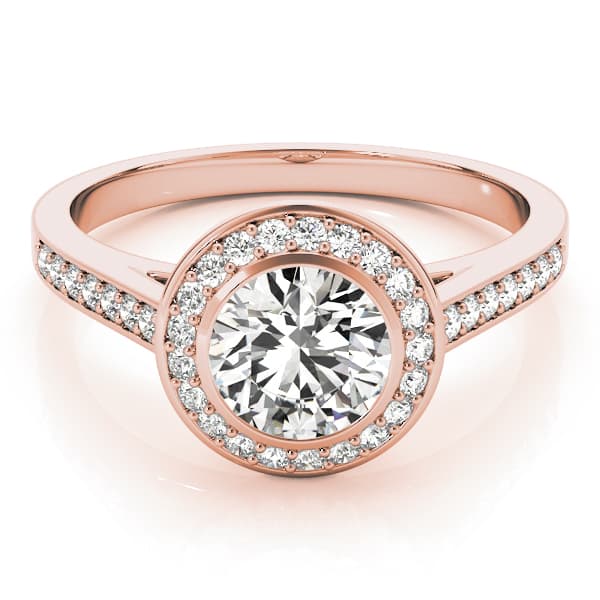 Halo Round Engagement Ring, style 84474, On hand view in rose gold