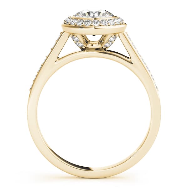 Halo Round Engagement Ring, style 84474, Side view in yellow gold