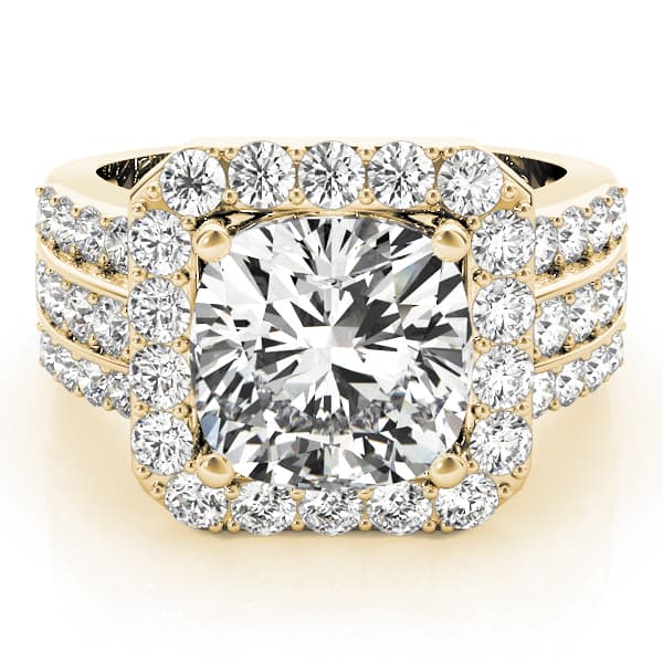 Multi-Row Halo Engagement Ring, style 84489, On hand view in yellow gold