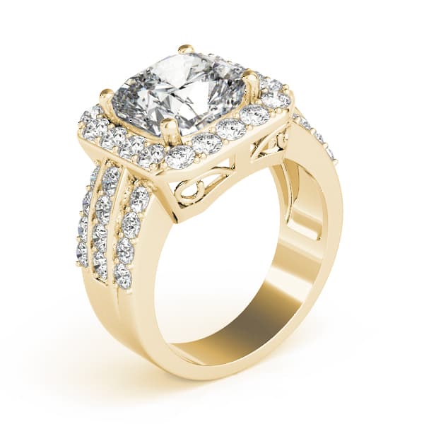 Multi-Row Halo Engagement Ring, style 84489, Top view in yellow gold