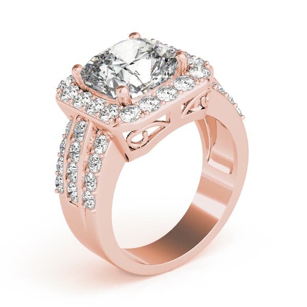 Multi-Row Halo Engagement Ring, style 84489, Top view in rose gold