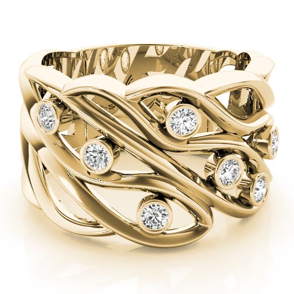 Bezel Set Filigree Fashion Ring (0.18 ct. tw.), On hand view in yellow gold