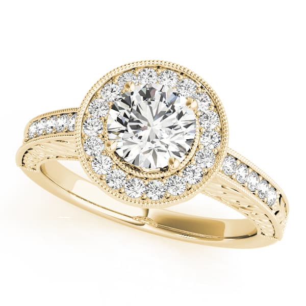 Halo Round Engagement Ring, style 84509, Front view in yellow gold