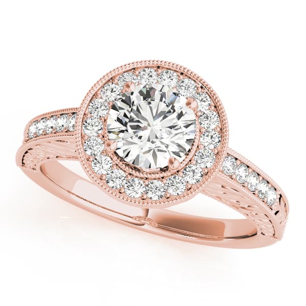 Halo Round Engagement Ring, style 84509, Front view in rose gold