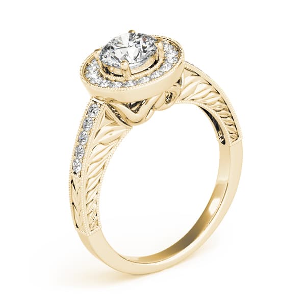 Halo Round Engagement Ring, style 84509, Angle view in yellow gold