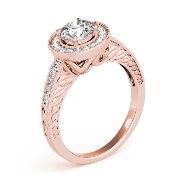 Halo Round Engagement Ring, style 84509, Angle view in rose gold