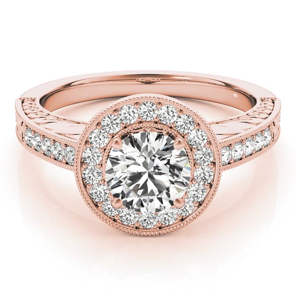 Halo Round Engagement Ring, style 84509, On hand view in rose gold