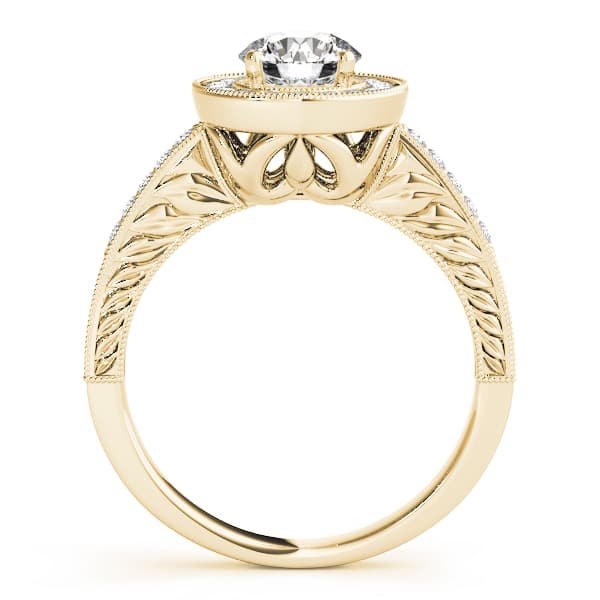 Halo Round Engagement Ring, style 84509, Side view in yellow gold
