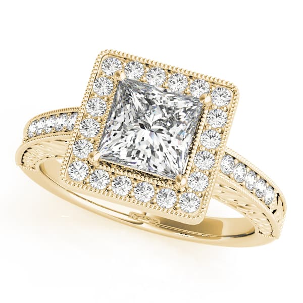 Halo Square & Cus Engagement Ring, style 84510, Front view in yellow gold