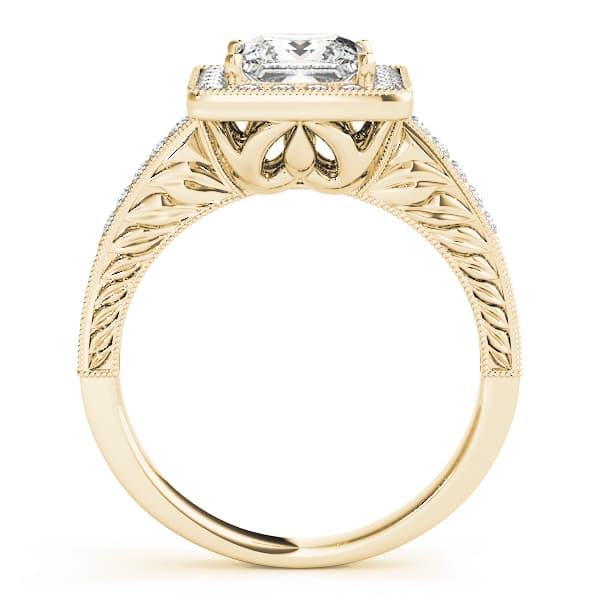 Halo Square & Cus Engagement Ring, style 84510, Side view in yellow gold