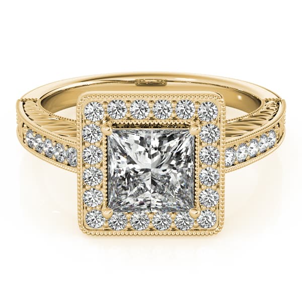 Halo Square & Cus Engagement Ring, style 84510, Top view in yellow gold