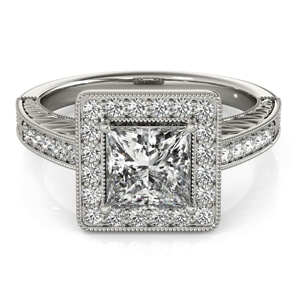Halo Square & Cus Engagement Ring, style 84510, Top view in white gold or platinum