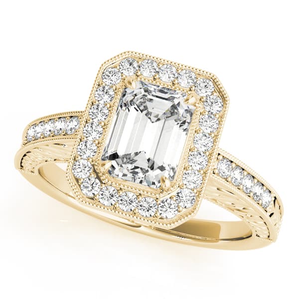 Halo Emerald Engagement Ring, style 84511, Front view in yellow gold
