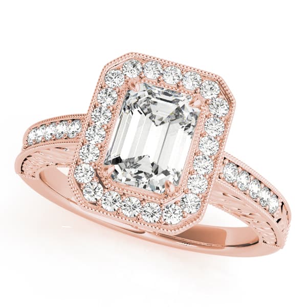 Halo Emerald Engagement Ring, style 84511, Front view in rose gold