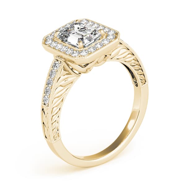 Halo Emerald Engagement Ring, style 84511, Angle view in yellow gold
