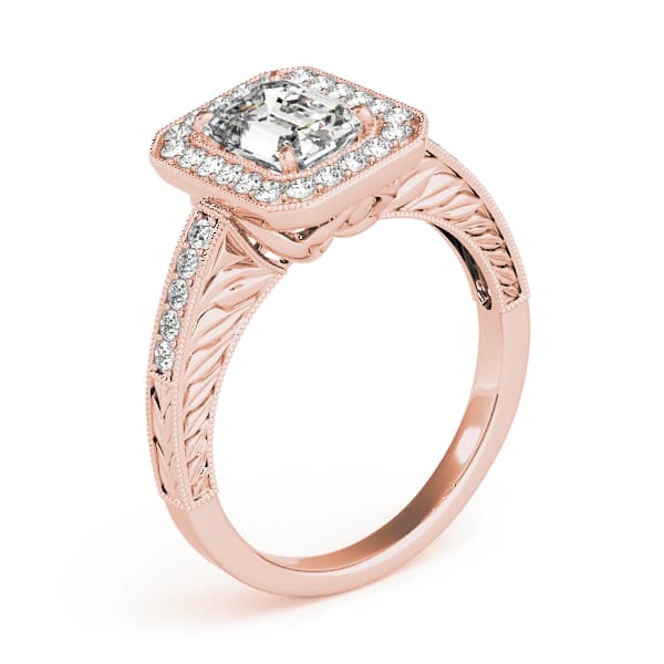Halo Emerald Engagement Ring, style 84511, Angle view in rose gold