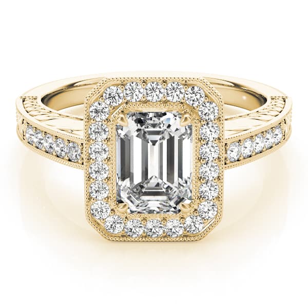 Halo Emerald Engagement Ring, style 84511, Top view in yellow gold