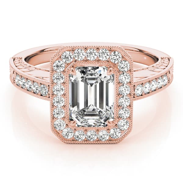 Halo Emerald Engagement Ring, style 84511, Top view in rose gold