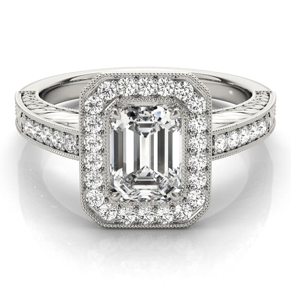 Halo Emerald Engagement Ring, style 84511, Top view in white gold or platinum