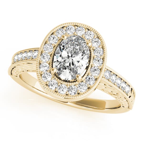 Oval Shaped Milgrain Filigree Engagement Ring, style 84512, Front view in yellow gold