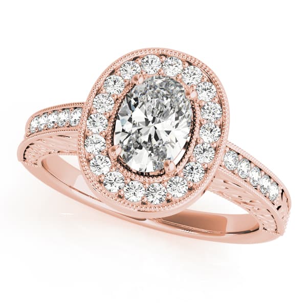 Oval Shaped Milgrain Filigree Engagement Ring, style 84512, Front view in rose gold