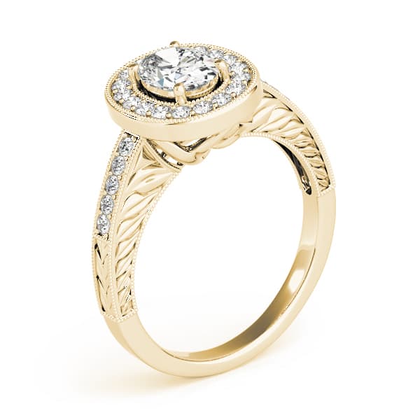 Oval Shaped Milgrain Filigree Engagement Ring, style 84512, Angle view in yellow gold